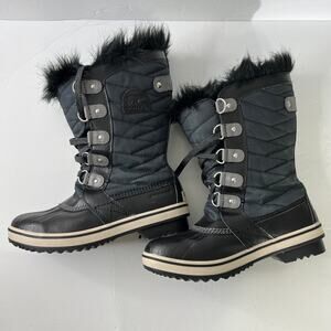 Sorel girls Faux Fur Tofino II Black Waterproof Winter Snow Boot Sz 4